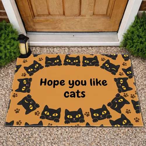 Hope You Like Cats Black Cat Heads Paws - Cat Lover Home Decor Gift Doormat