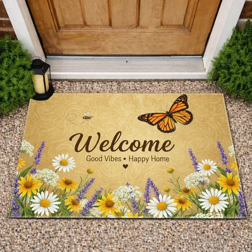 Monarch Butterfly Welcome Wildflower - Farmhouse Home Decor Gift Doormat