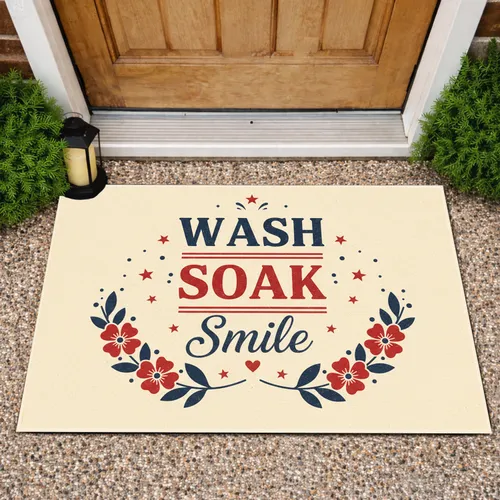 WASH SOAK Smile Floral Garlands Stars Heart - Farmhouse Home Decor Gift Doormat