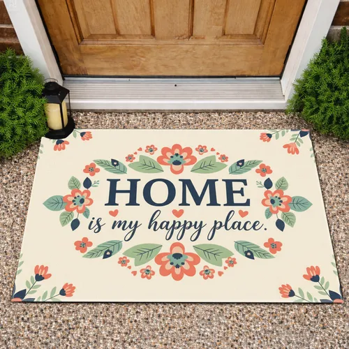 Home Is My Happy Place Flowers - Farmhouse Home Decor Gift for Homeowners Doormat
