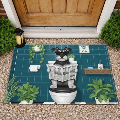 Miniature Schnauzer Reading Newspaper Toilet - Bathroom Decor Gift for Dog Lovers Doormat