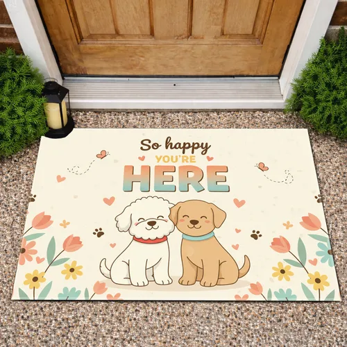 Happy Dog Friendship Floral - Home Decor Gift for Dog Lover Doormat
