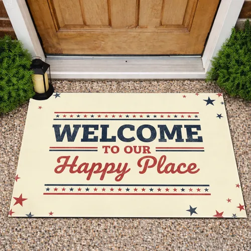 Patriotic Welcome Happy Place Stars - Home Decor Gift for Patriotic Homes Doormat