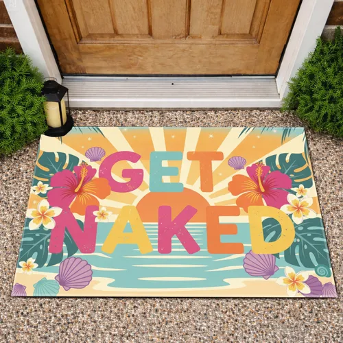 GET NAKED Tropical Beach Sunset Hibiscus Plumeria Seashells - Home Decor Gift Doormat