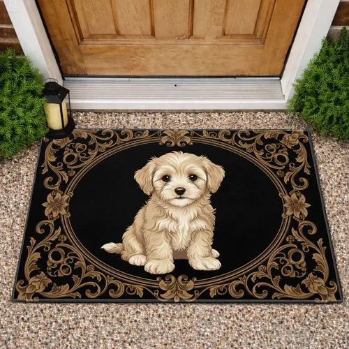 Maltipoo Puppy Golden Bronze Floral Frame - Home Decor Gift for Dog Lover Doormat