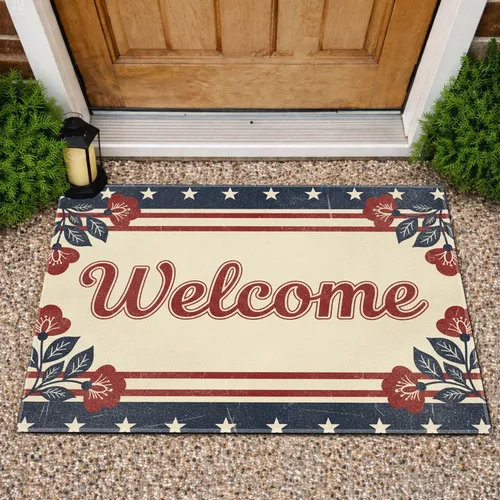 Welcome Stars Folk Art Flowers Rustic Americana - Home Decor Gift Doormat