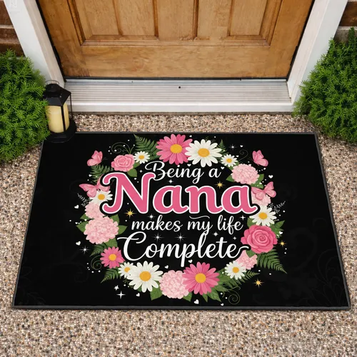 Nana Pink Floral Butterflies Stars Hearts - Grandma Home Decor Gift Doormat