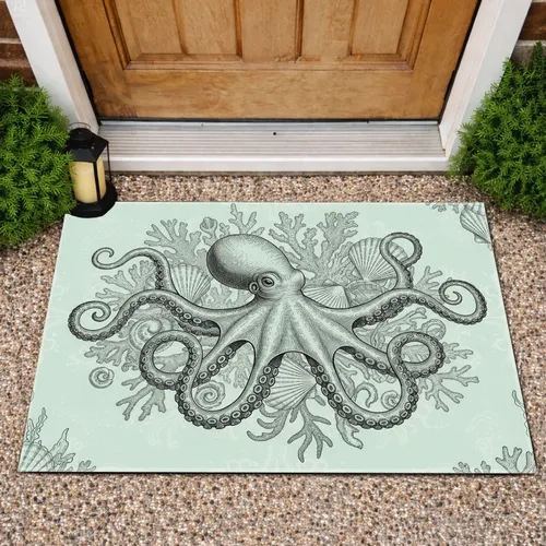 Octopus Tentacle Seashell Coral Seaweed - Coastal Home Decor Gift for Marine Lover Doormat