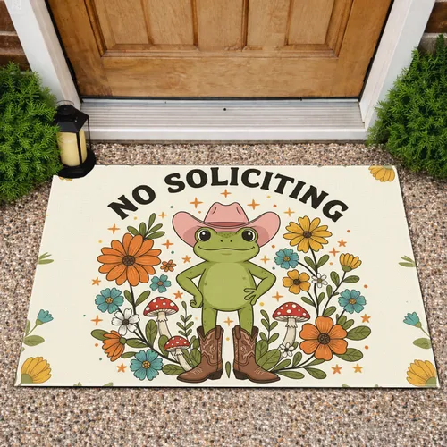 NO SOLICITING Frog Cowboy Hat Wildflower - Farmhouse Home Decor Gift Doormat