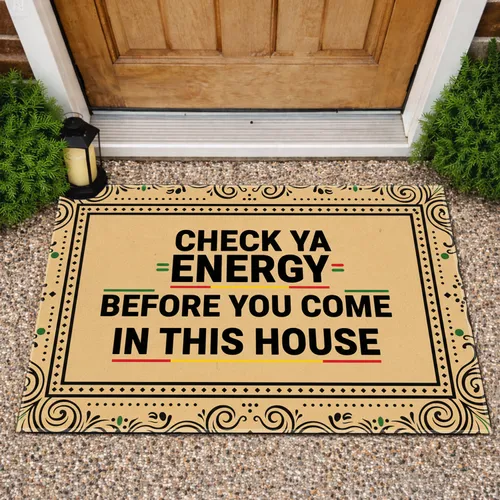 Energy Check House Phrase Floral Scroll Diamond Dots - Housewarming Gift for Homeowners Doormat