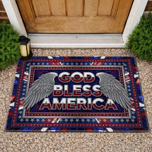 GOD BLESS AMERICA Eagle Wings American Flag - Independence Day Gift for Veterans Doormat