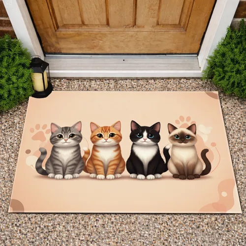 Four Domestic Cats Paw Prints - Home Decor Gift for Cat Lover Doormat