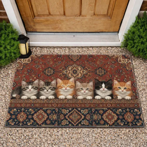 Seven Winking Kittens Persian Rug - Home Decor Gift for Cat Lovers Doormat