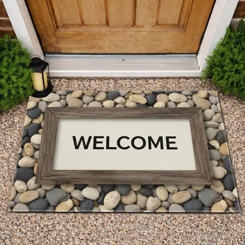 WELCOME Stone Wood Frame - Entryway Home Decor Gift Doormat