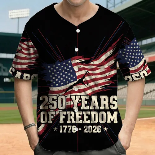 Distressed American Flag 250 Years Freedom - Independence Day Commemoration for History Enthusiasts Baseball Jersey