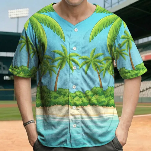 Palm Trees Sandy Beach Turquoise Ocean Fish - Tropical Travel Vacation Gift Baseball Jersey