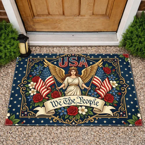 Winged Lady Liberty USA Years of Freedom American Flag - Independence Day Decor Doormat