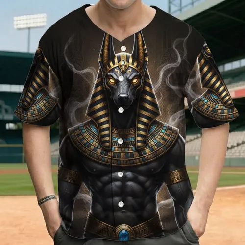 Anubis Jackal God Golden Eyes Pharaonic Regalia Black Gold Blue Gemstone - Mythology Lover Gift Baseball Jersey