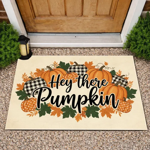Hey There Pumpkin Autumn Pumpkins Buffalo Plaid - Fall Home Decor Gift Doormat