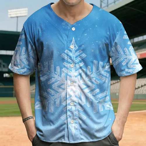 Midnight Blue Icy Blue Fractal Frosted Snowflakes - Winter Season Gift for Snowflake Lover Baseball Jersey