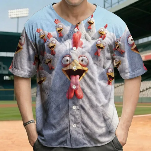 Chickens Wide Eyes Open Beak Cloud Sky - Chicken Lover Everyday Gift Baseball Jersey