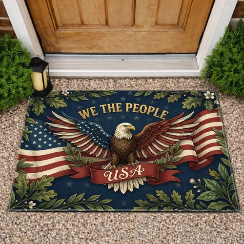 Bald Eagle American Flag 250 Year Commemorative Patriotic Celebration Gift for Veterans Doormat