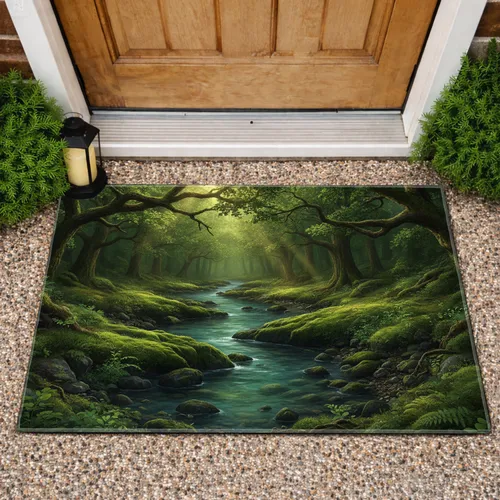 Crystal Mountain Stream Mossy Rocks Ancient Forest - Woodland Home Decor Doormat