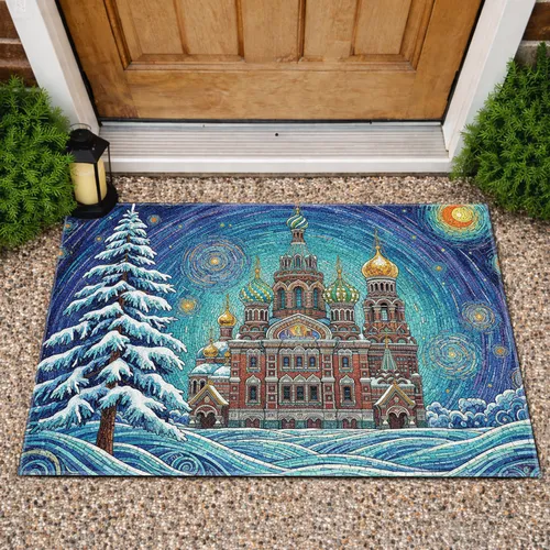 Church of the Savior Spilled Blood Snowy Winter Sky - Home Decor Gift Doormat