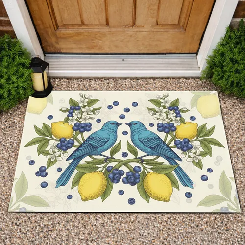 Azure Birds Lemon Blueberry Botanical - Home Decor Gift for Garden Lover Doormat