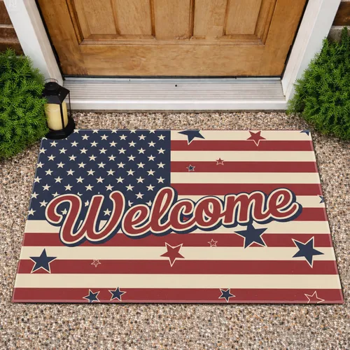 Welcome American Flag Stars Stripes - Independence Day Home Decor Gift for Veterans Doormat