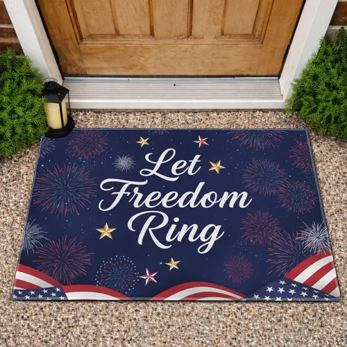 Let Freedom Ring American Flag Fireworks - Independence Day Gift for Veterans Doormat