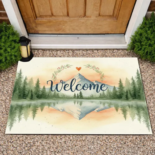Welcome Mountains Lake Forest Sunset - Welcoming Home Decor Gift Doormat