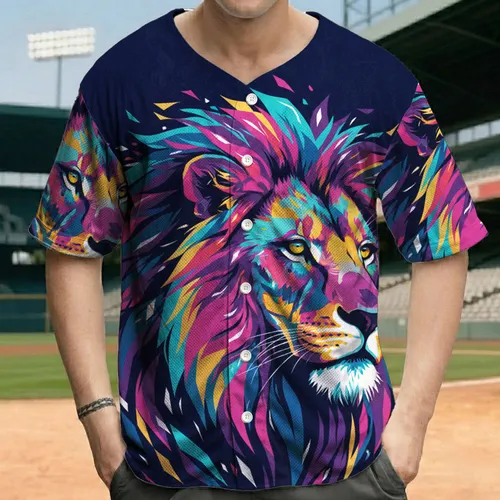 Lion Head Yellow Eyes Bursting Spiky Mane - Wildlife Lover Gift for Big Cat Lovers Baseball Jersey