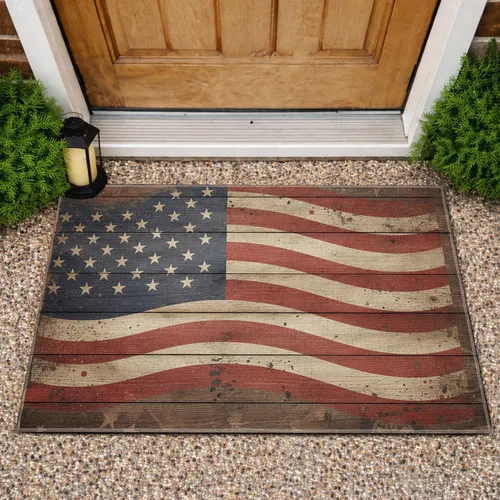 Rustic Weathered American Flag - Independence Day Decor for Veterans Doormat