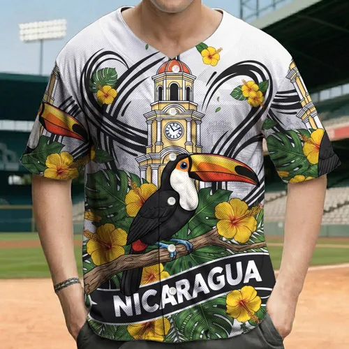 Toucan Nicaragua Clock Tower Hibiscus - Tropical Travel Souvenir Gift Baseball Jersey