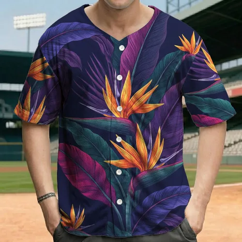 Bird of Paradise Floral Cluster Tropical Leaves - Island Vacation Gift Baseball Jersey