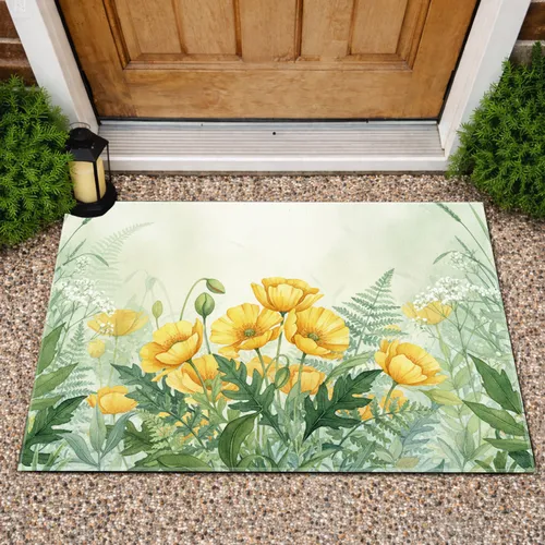 Detailed Yellow Poppy Wildflower Meadow - Botanical Home Decor Gift for Garden Lover Doormat