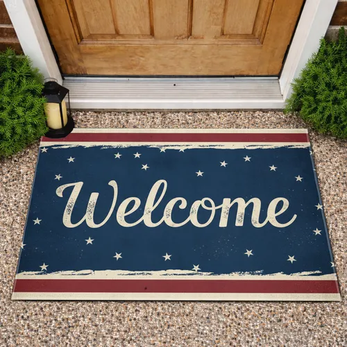 Patriotic Welcome Stars Stripes - Independence Day Gift for Veterans Doormat