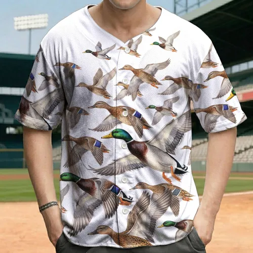 Realistic Flying Mallard Ducks Waterfowl Flock - Wildlife Lover Gift Baseball Jersey