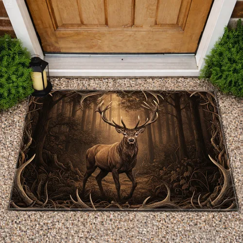 Majestic Stag Antlers Woodland Forest - Rustic Home Decor Gift Wildlife Lover Doormat