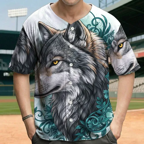 Wolf Head Jungle Floral Ethereal Wolves - Wildlife Lover Gift for Wolf Lover Baseball Jersey