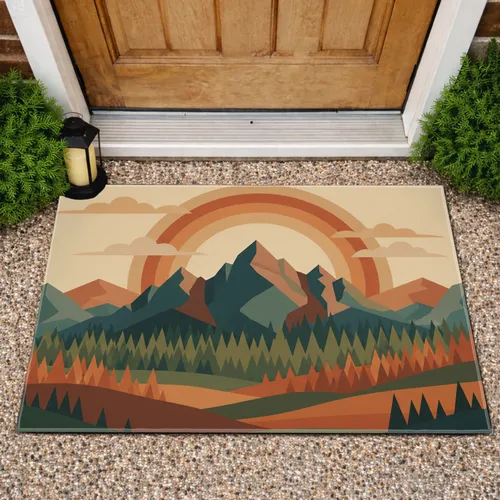 Arcing Sun Angular Mountain Forest Landscape - Home Decor Gift Doormat