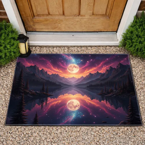 Cosmic Moonlit Lake Mountain Night - Home Decor Gift for Stargazer Doormat
