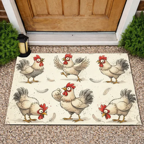Six Messy Cartoon Chickens - Home Decor Gift for Chicken Lover Doormat