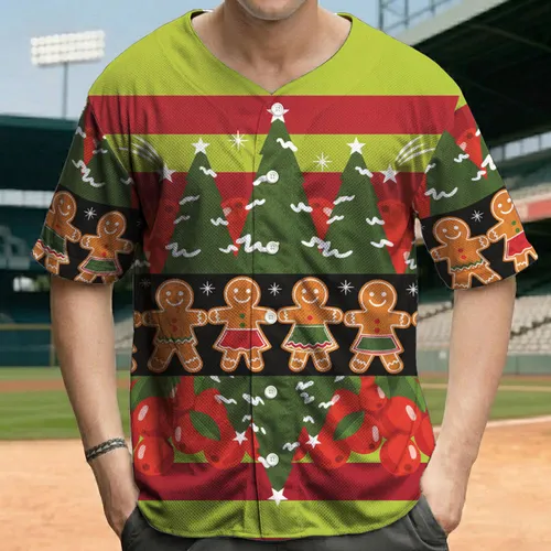 Gingerbread Men Women Pine Trees Holiday - Family Christmas Gift Baseball Jersey