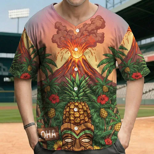 Erupting Volcano Tiki Mask Aloha - Tropical Paradise Gift Baseball Jersey