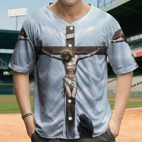 Jesus Christ Crucifixion Scene - Religious Faith Gift for Christian Believers Baseball Jersey