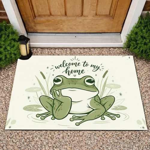 Pensive Green Frog Welcome Home - Housewarming Gift for Frog Lover Doormat