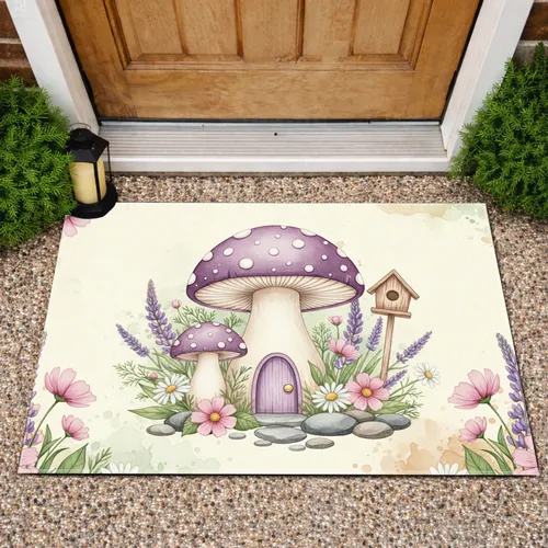 Mushroom House Wildflower Garden - Home Decor Gift for Garden Lover Doormat
