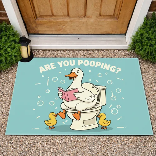 Goose on Toilet Ducklings 'ARE YOU POOPING?' - Bathroom Home Decor Gift Doormat